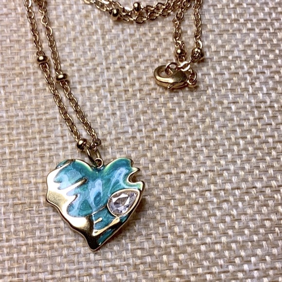 Gold Enamel Zircon Heart Pendant  Necklace - Picture 2 of 3